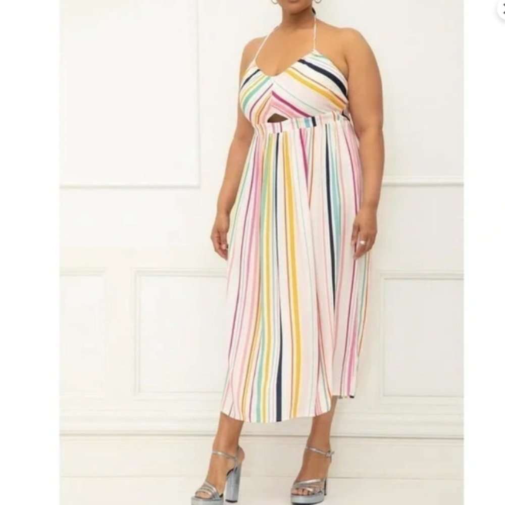 Eloquii Multi-Color Striped Halter Maxi Dress